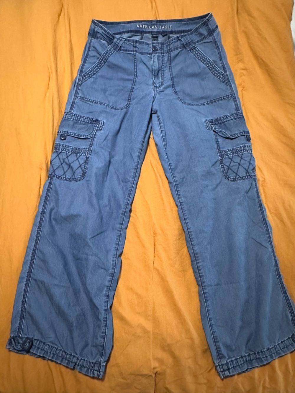 American Eagle Outfitters Blue Cargo Wide-Leg Pants